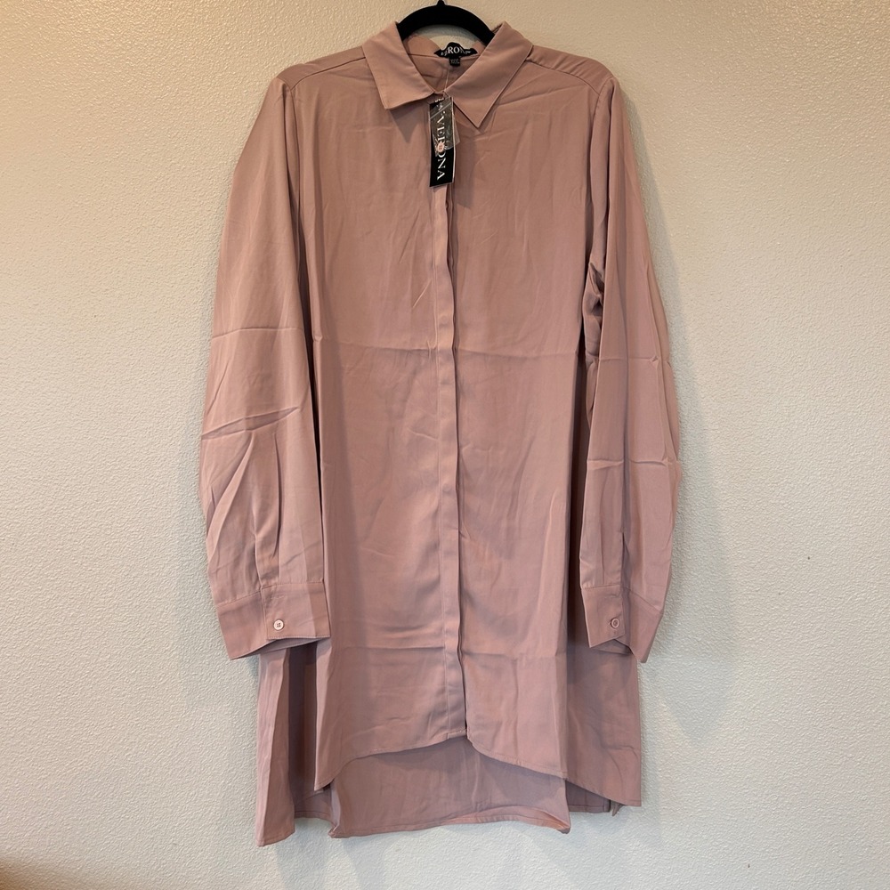 Verona Maria Top Dusty Pink Long Sleeve Button‎ Down Tunic Blouse XXXL NWT